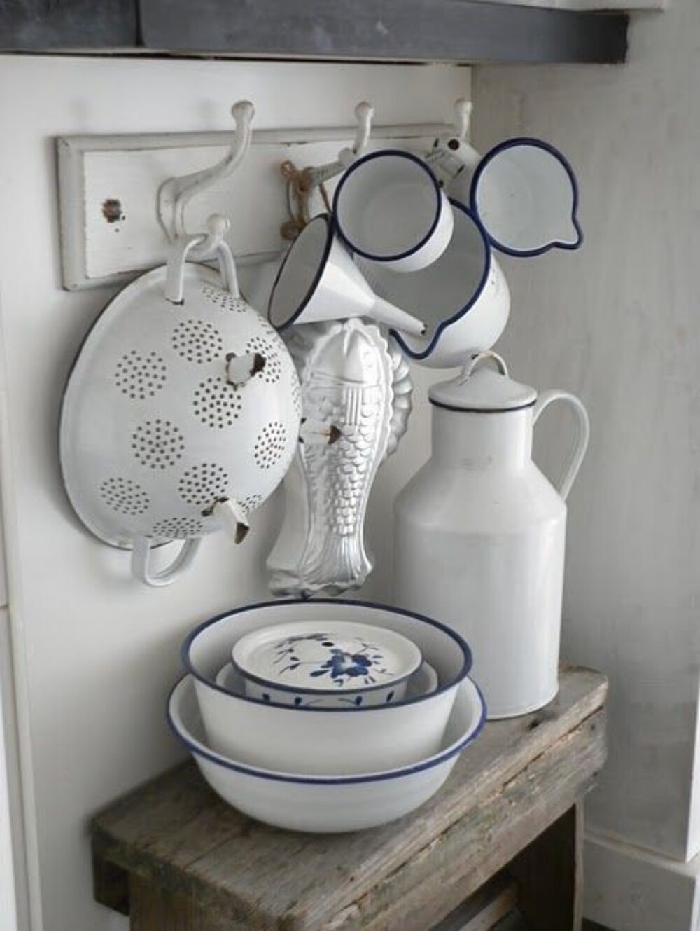 Vintage French Enamelware Strainer&Plate